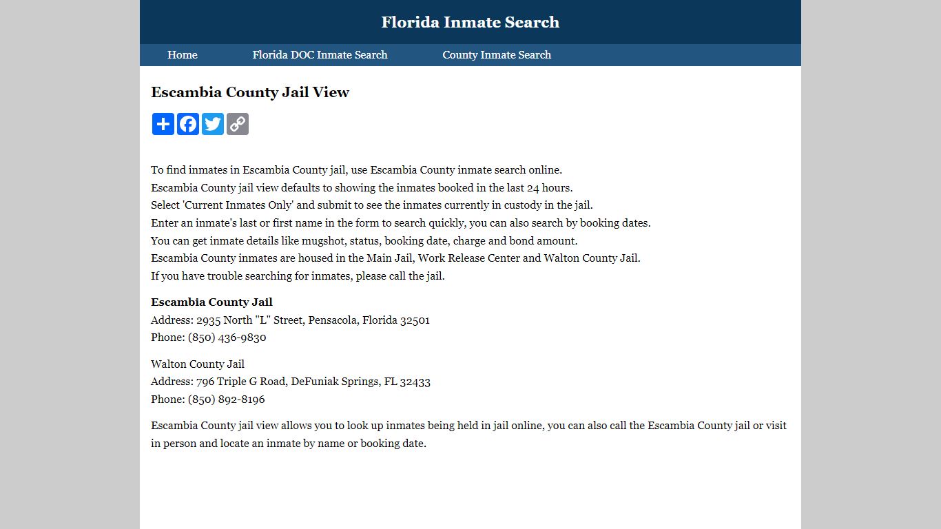 Escambia County Jail View - Florida Inmate Search